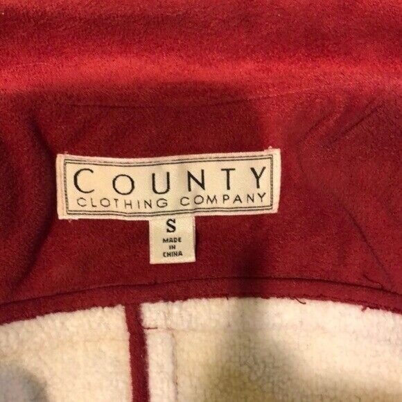 County Clothing Co Vest Faux Suede Fleece Lined Red Button up Small - Picture 5 of 7